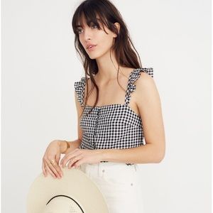 Madewell Ruffle-Strap Top with Gingham Check